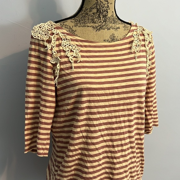 Anthropologie Stripe Lace Top - Picture 3 of 9